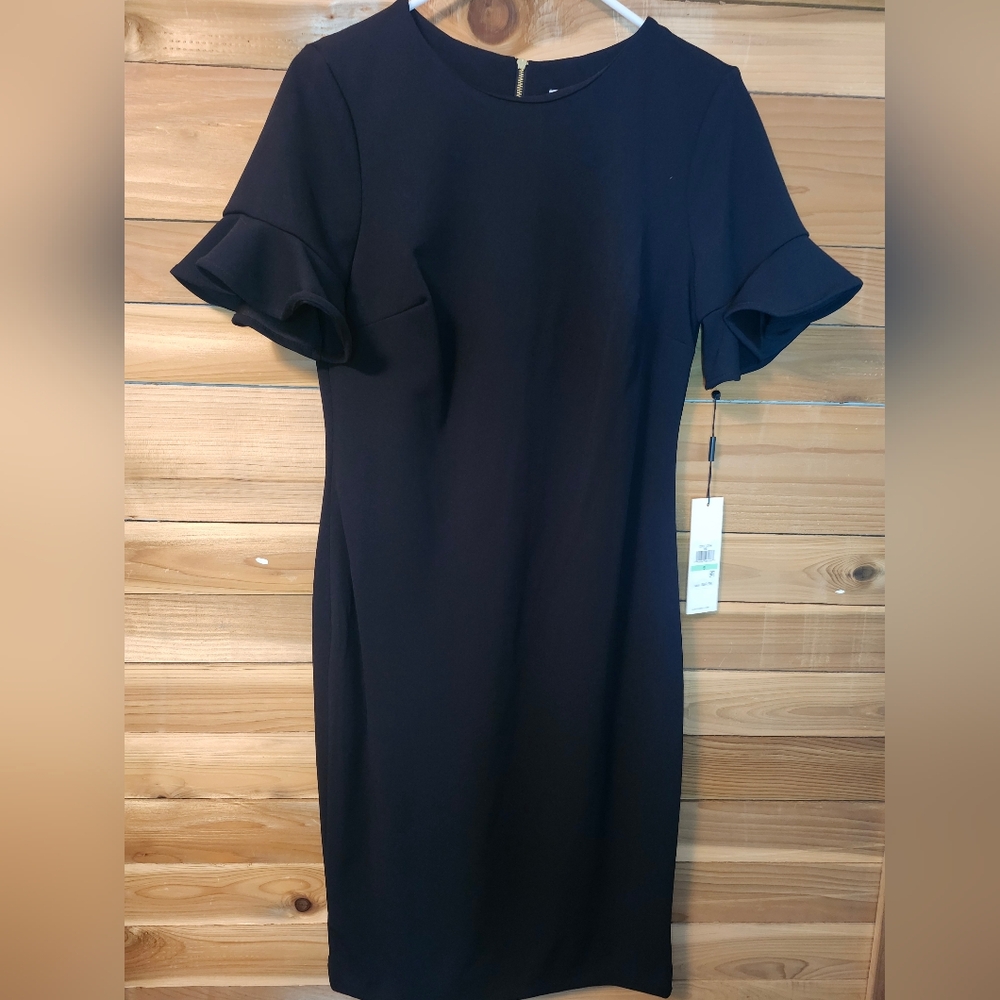 Calvin Klein Elegant Black Ruffle Sleeve Dress Size 8 New!!